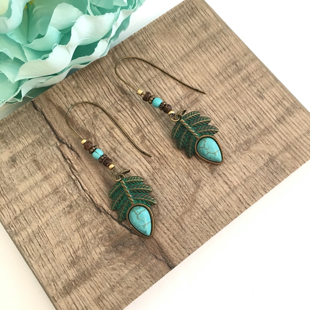 Boho Turquoise Dangle Earrings - Picture 2 of 3